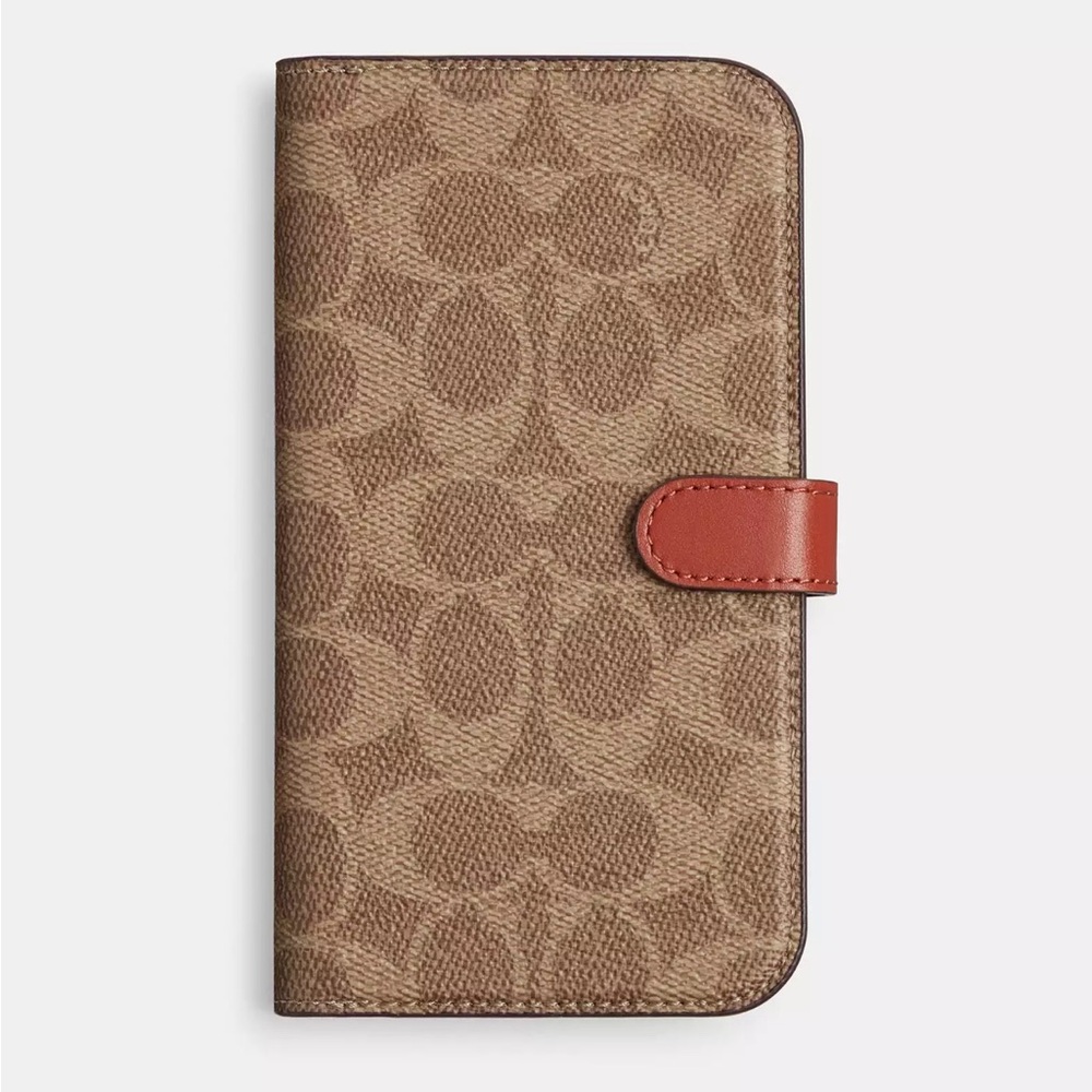 COACH Signature IPhone 15 Magnetic Folio Case in Khaki